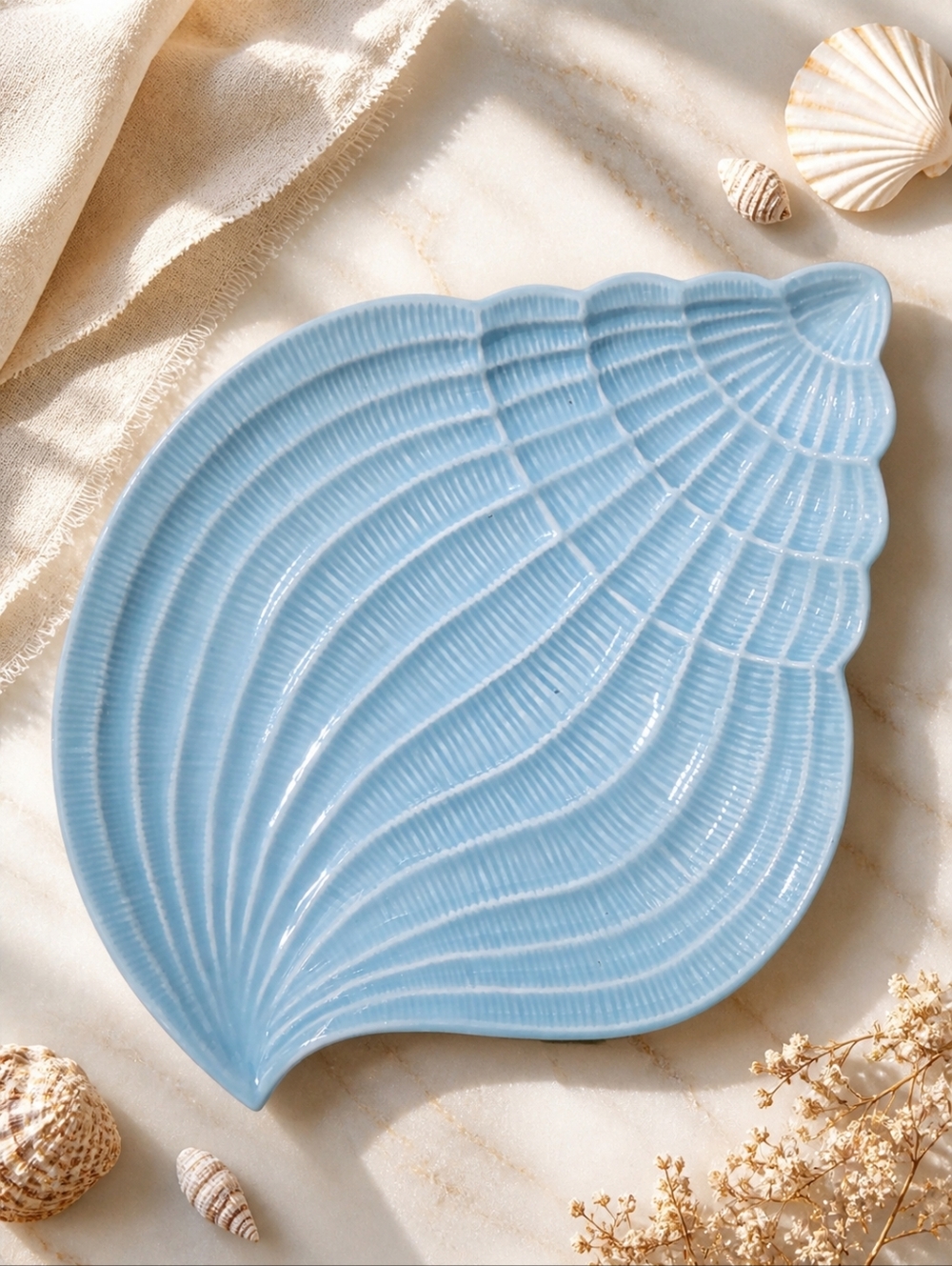 Blue Seashell Ceramic Platter 14” Coastal Serving Tray Steinmart EUC